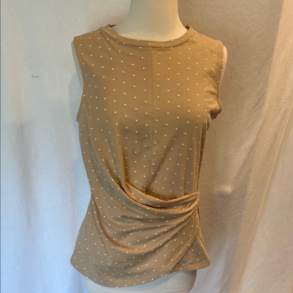 Polka Dot Sleeveless Tan Top,NWOT